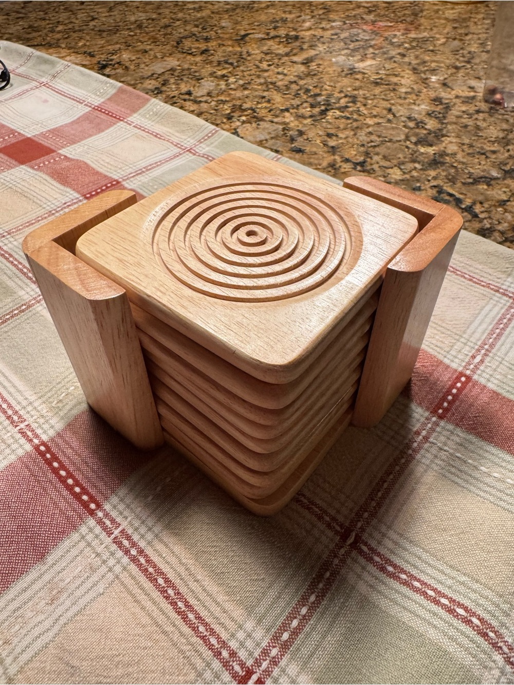 Wooden Square Coaster Set with Stand - Natural Wood